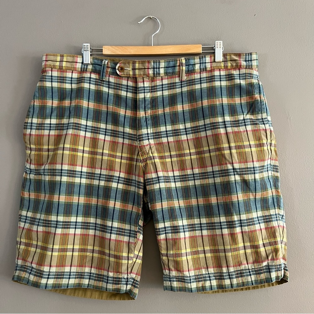 Polo by Ralph Lauren Rerversible Mens Shorts Khaki Tan Plaid Preppy 90s Sz 40